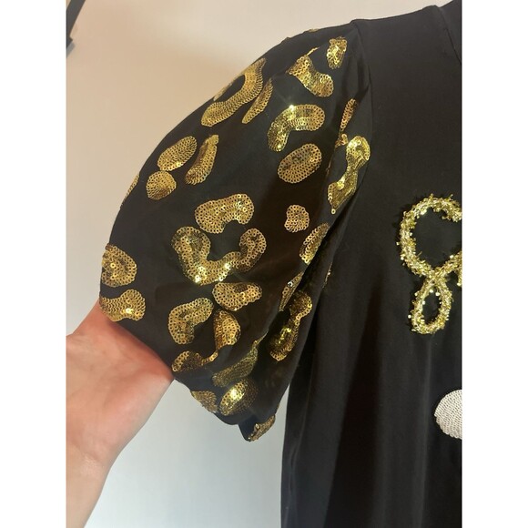 Sash Boutique Louisiana Saints Sequin Top XS Black Gold Fleur-de-Lis Puff Sleeve - Picture 4 of 10
